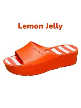 Lemon Jelly Platform Slide Orange White Stripes Sz 41 (US: 10-10.5)